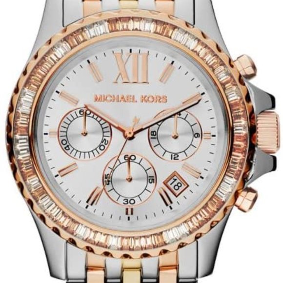 Michael Kors Everest Chronograph Silver Dial Tri-Tone Ladies Watch - Picture 2 of 8